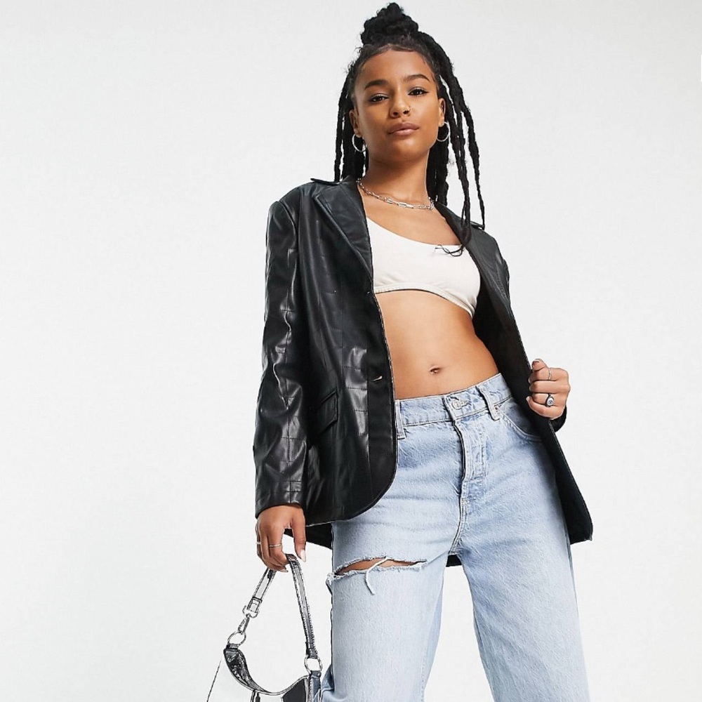 4th and Reckless Petite Leather Look Blazer in Black